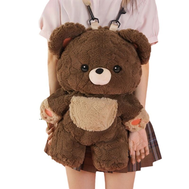 Couple's Bag Love Bear Cute Versatile Plush Bag Shoulder Backpack Doll Doll Small Schoolbag Women Men Brown Bags