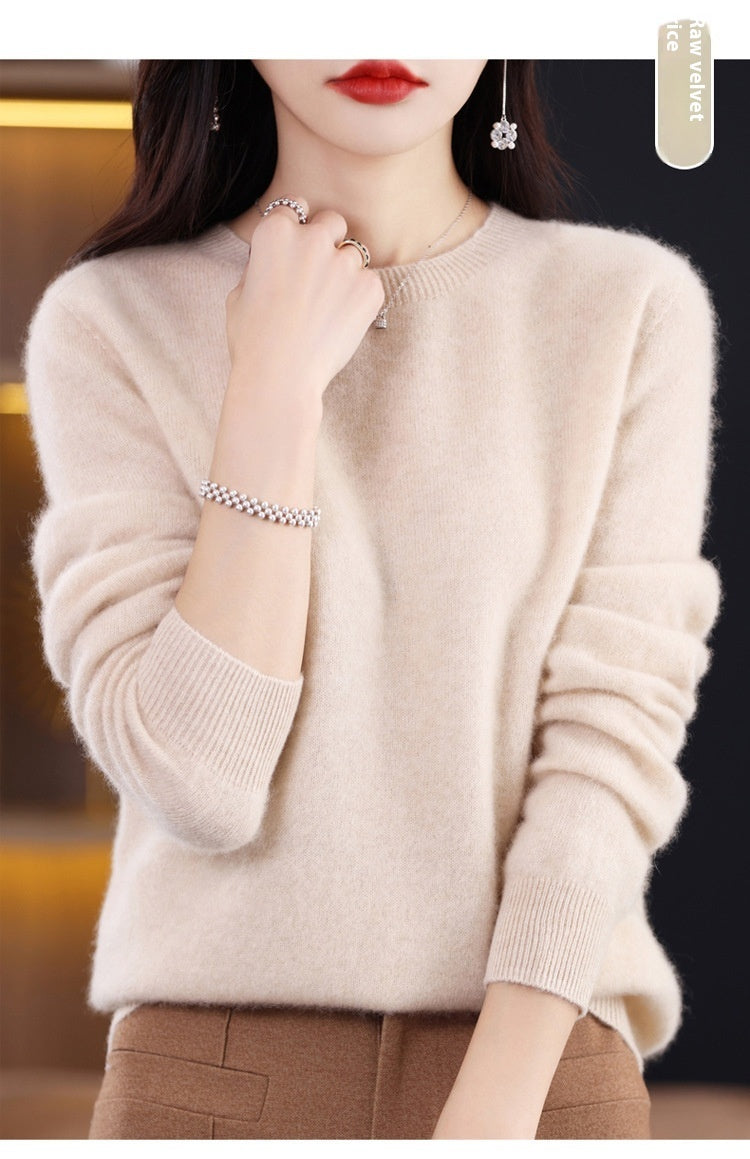 Pure Wool Sweater Crew Neck Pullover Sweater Loose Bottoming Shirt