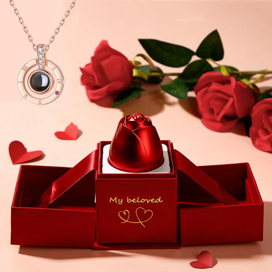 Hot Valentine's Day Gifts Metal Rose Jewelry Gift Box Necklace For Wedding Girlfriend Necklace Gifts