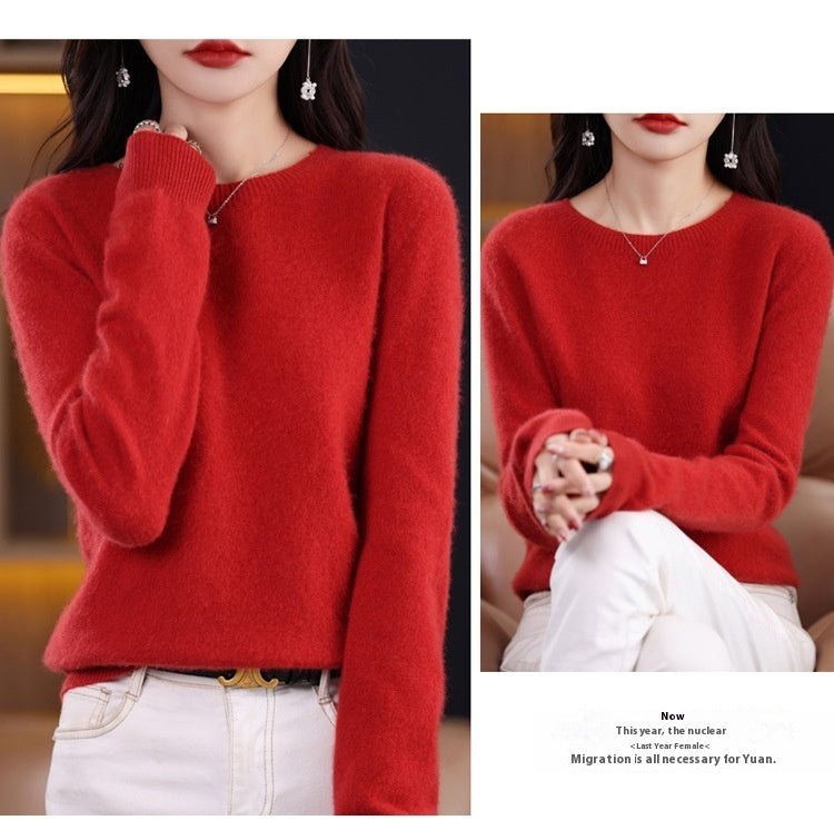 Pure Wool Sweater Crew Neck Pullover Sweater Loose Bottoming Shirt