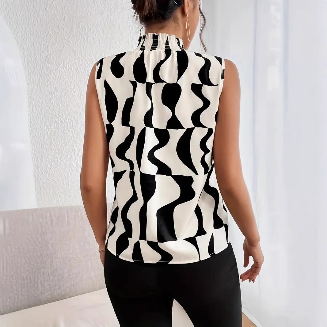 Full-body Printed Small Turtleneck Sleeveless Shirt