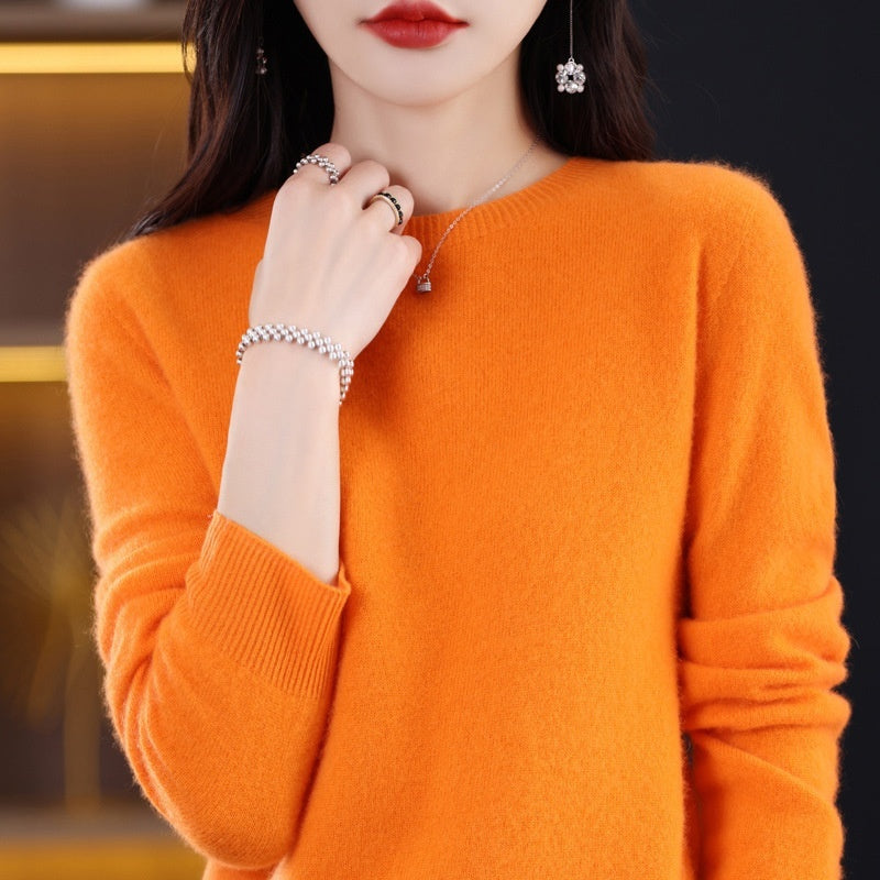 Pure Wool Sweater Crew Neck Pullover Sweater Loose Bottoming Shirt