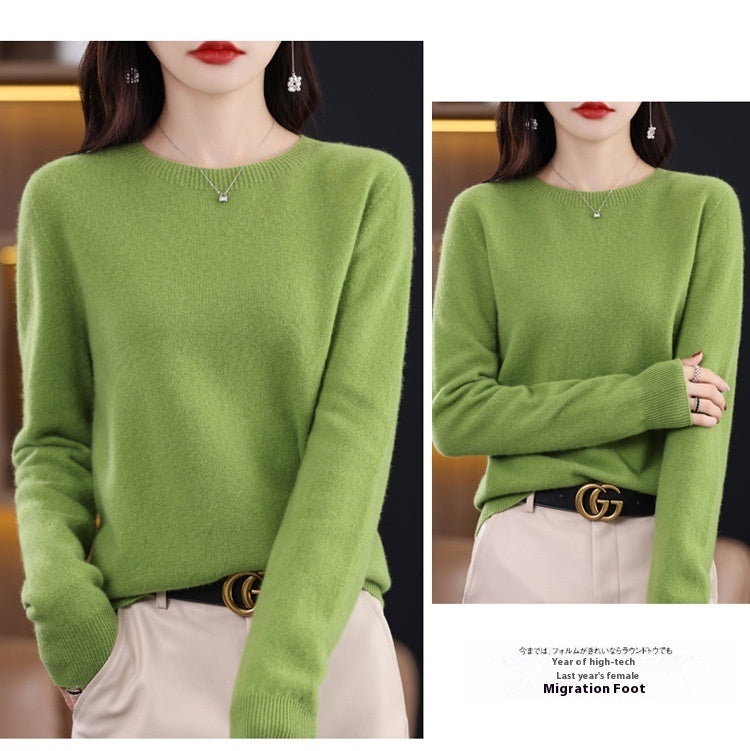 Pure Wool Sweater Crew Neck Pullover Sweater Loose Bottoming Shirt