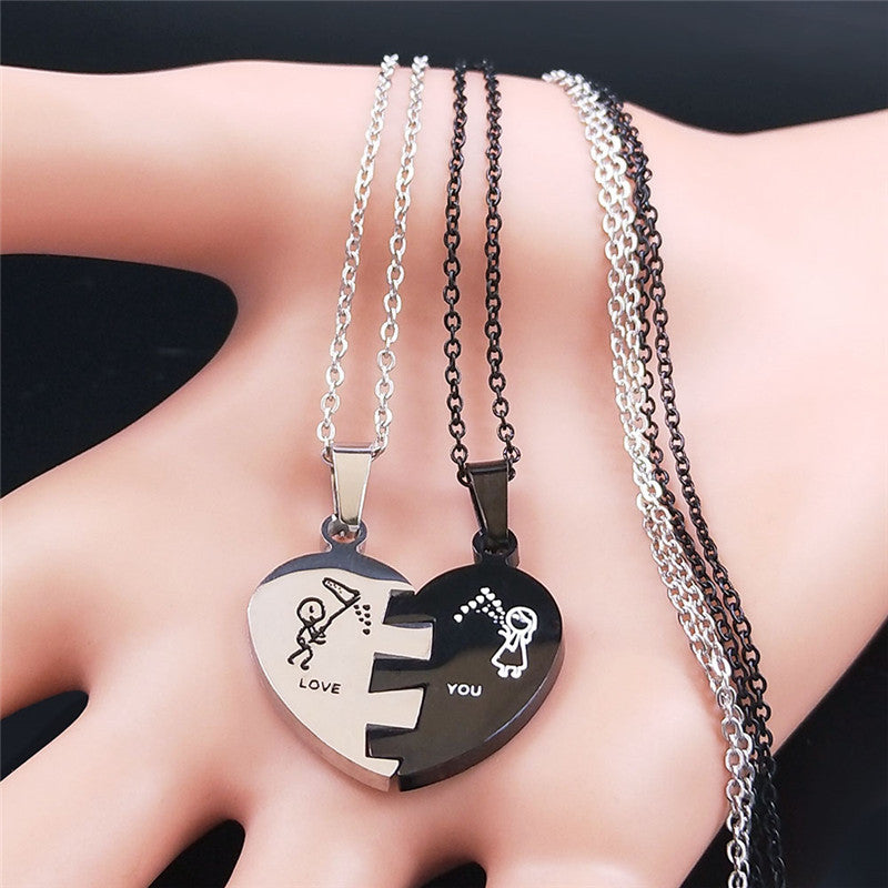 Couples Stainless Steel Love Necklace Splicing Simple