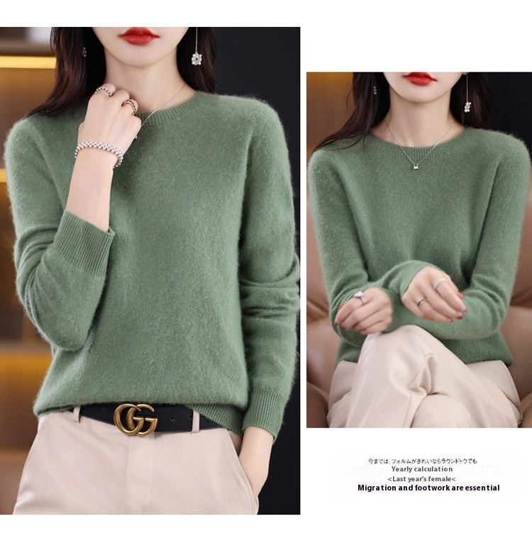 Pure Wool Sweater Crew Neck Pullover Sweater Loose Bottoming Shirt