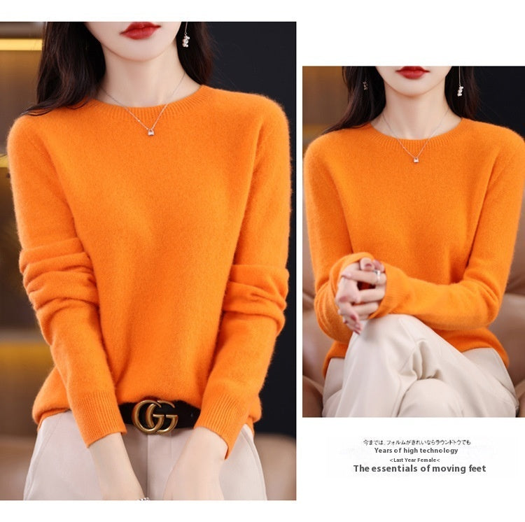 Pure Wool Sweater Crew Neck Pullover Sweater Loose Bottoming Shirt