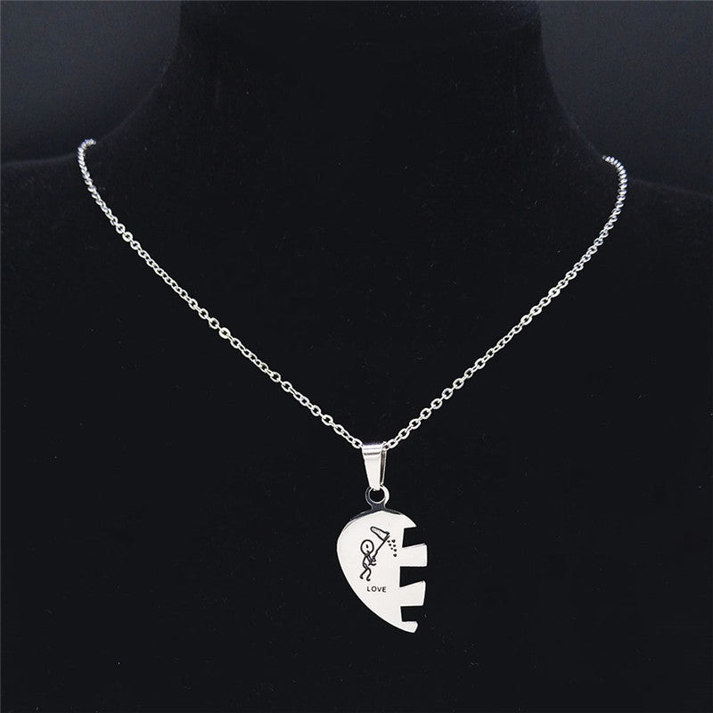 Couples Stainless Steel Love Necklace Splicing Simple