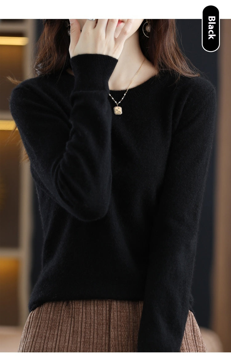 Pure Wool Sweater Crew Neck Pullover Sweater Loose Bottoming Shirt