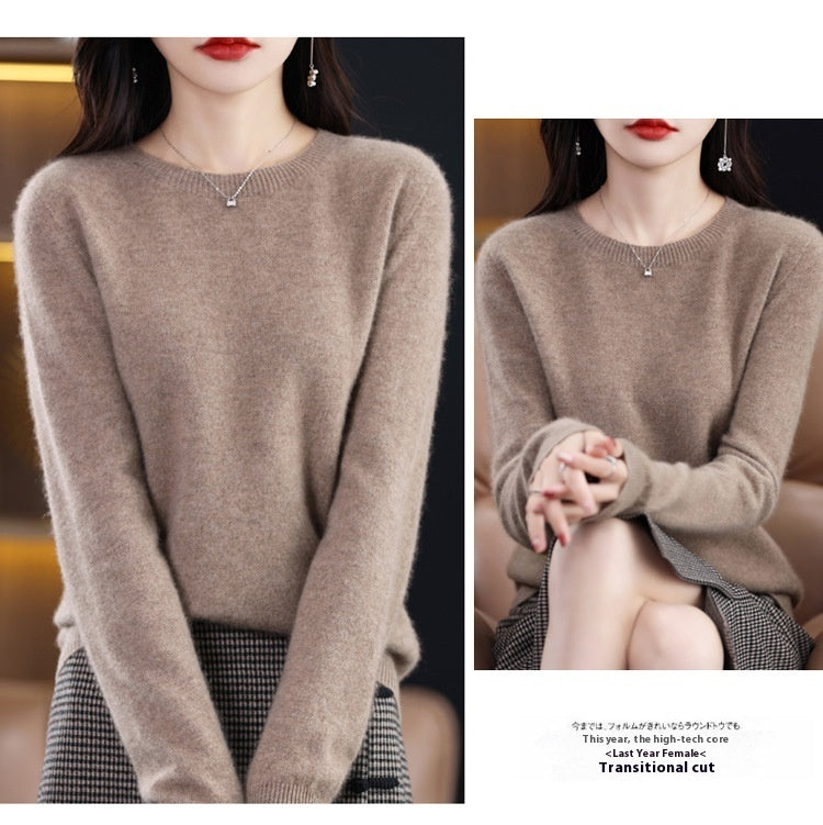 Pure Wool Sweater Crew Neck Pullover Sweater Loose Bottoming Shirt