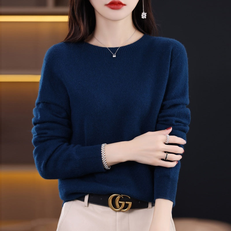 Pure Wool Sweater Crew Neck Pullover Sweater Loose Bottoming Shirt