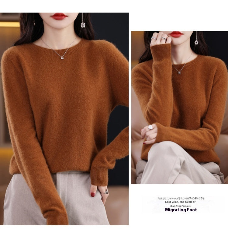 Pure Wool Sweater Crew Neck Pullover Sweater Loose Bottoming Shirt