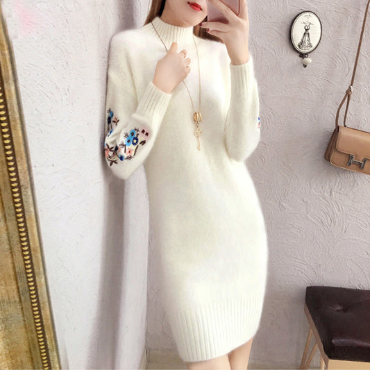 Autumn And Winter Fleece-lined Thickened Woolen Dress