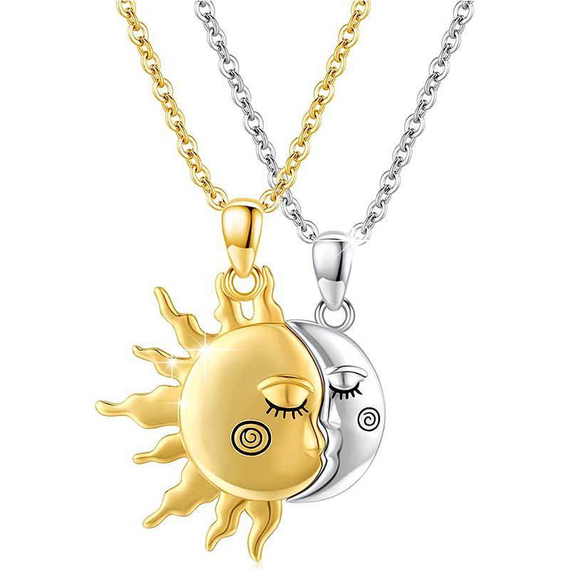 18K Golden Magnetic Sun Star Necklace Fashion Personality Couple Pendant Necklace Valentine's Day Gift