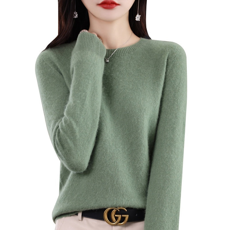 Pure Wool Sweater Crew Neck Pullover Sweater Loose Bottoming Shirt