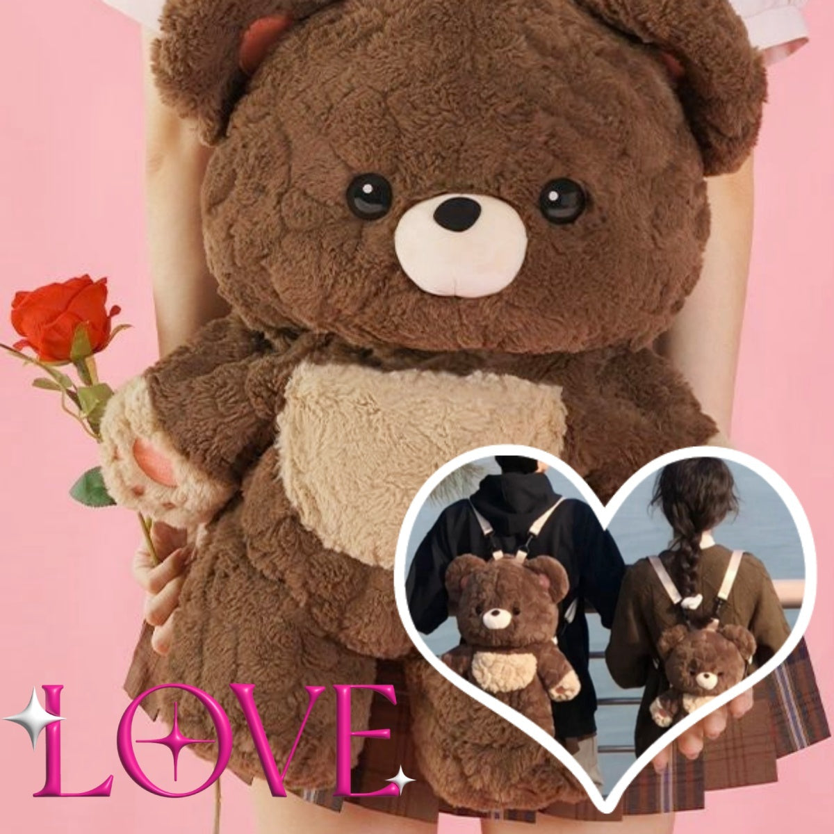 Couple's Bag Love Bear Cute Versatile Plush Bag Shoulder Backpack Doll Doll Small Schoolbag Women Men Brown Bags