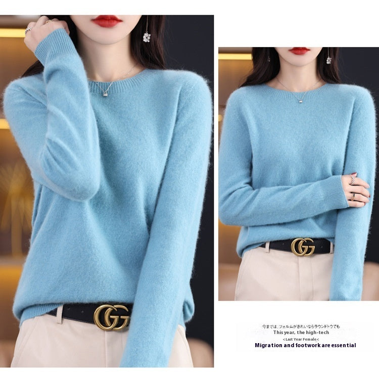 Pure Wool Sweater Crew Neck Pullover Sweater Loose Bottoming Shirt