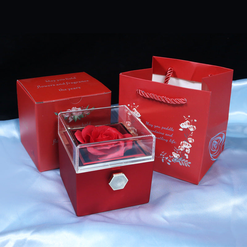 Rotating Soap Flower Rose Gift Box Creative Rotating Rose Jewelry Packaging Box Valentine's Day Gift For Women