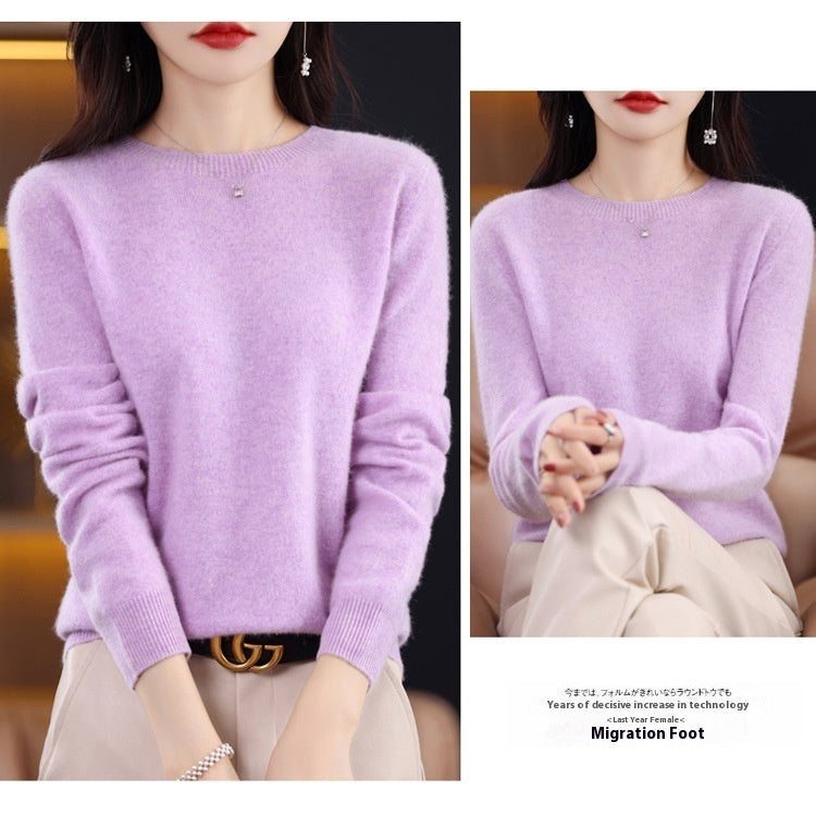 Pure Wool Sweater Crew Neck Pullover Sweater Loose Bottoming Shirt