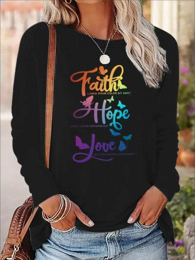 Women's Print Long-sleeved Hoodless Sweatshirt