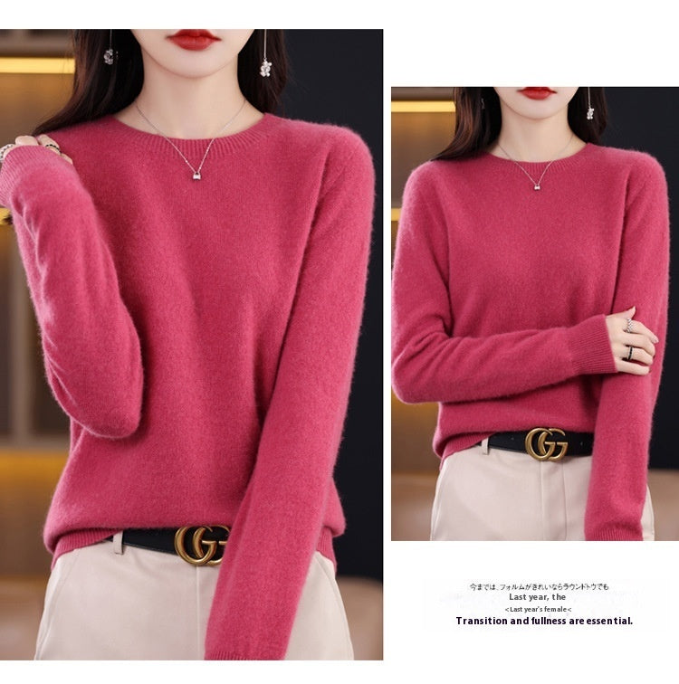 Pure Wool Sweater Crew Neck Pullover Sweater Loose Bottoming Shirt