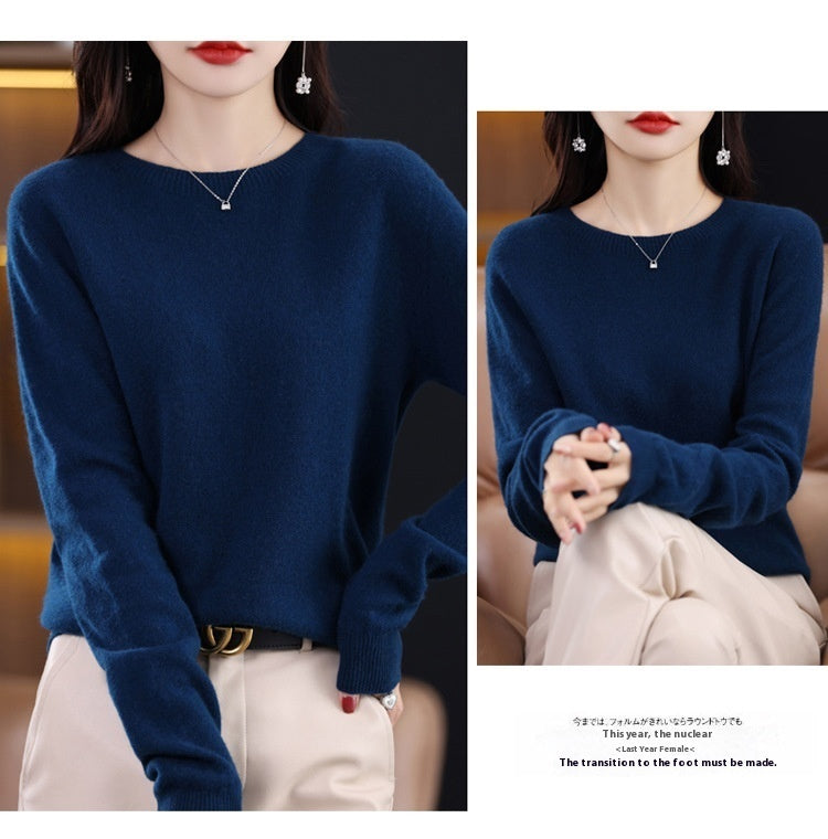 Pure Wool Sweater Crew Neck Pullover Sweater Loose Bottoming Shirt