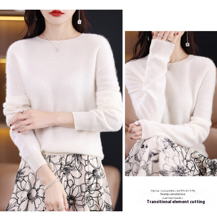 Pure Wool Sweater Crew Neck Pullover Sweater Loose Bottoming Shirt