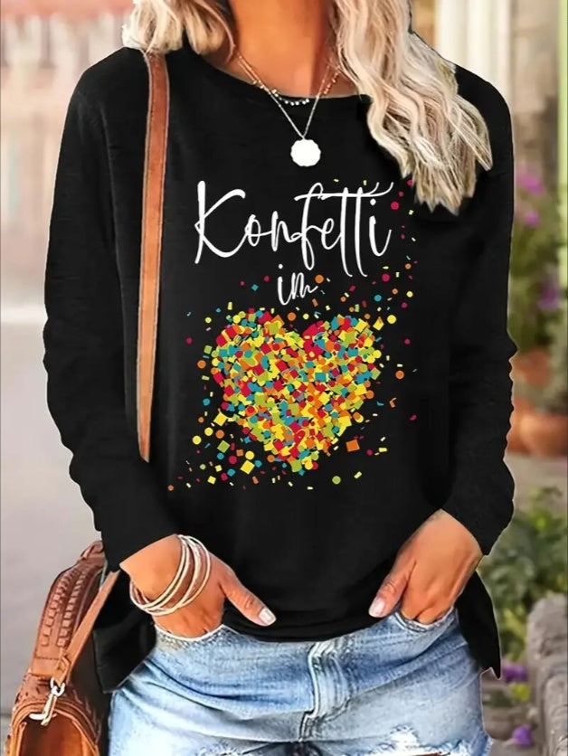 Women's Print Long-sleeved Hoodless Sweatshirt